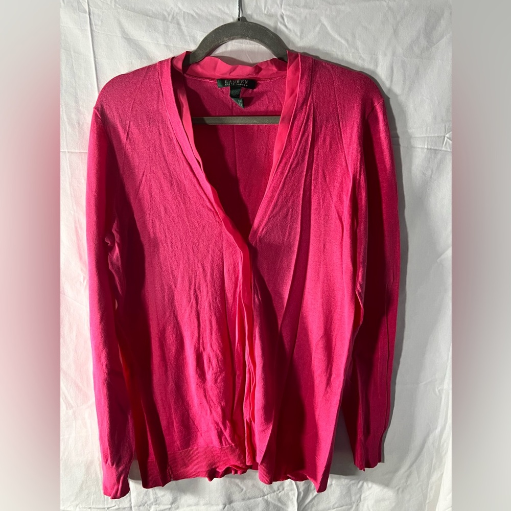 Linen lightweight cardigan in hot pink by Lauren Ralph Lauren
